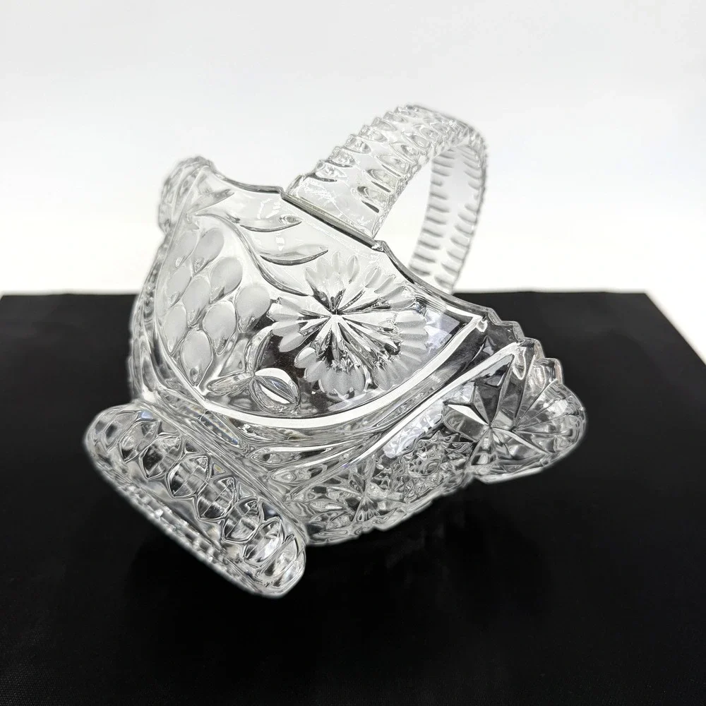 Cut Crystal Basket Vintage OS Clear Excellent Pinwheel Grapes Star